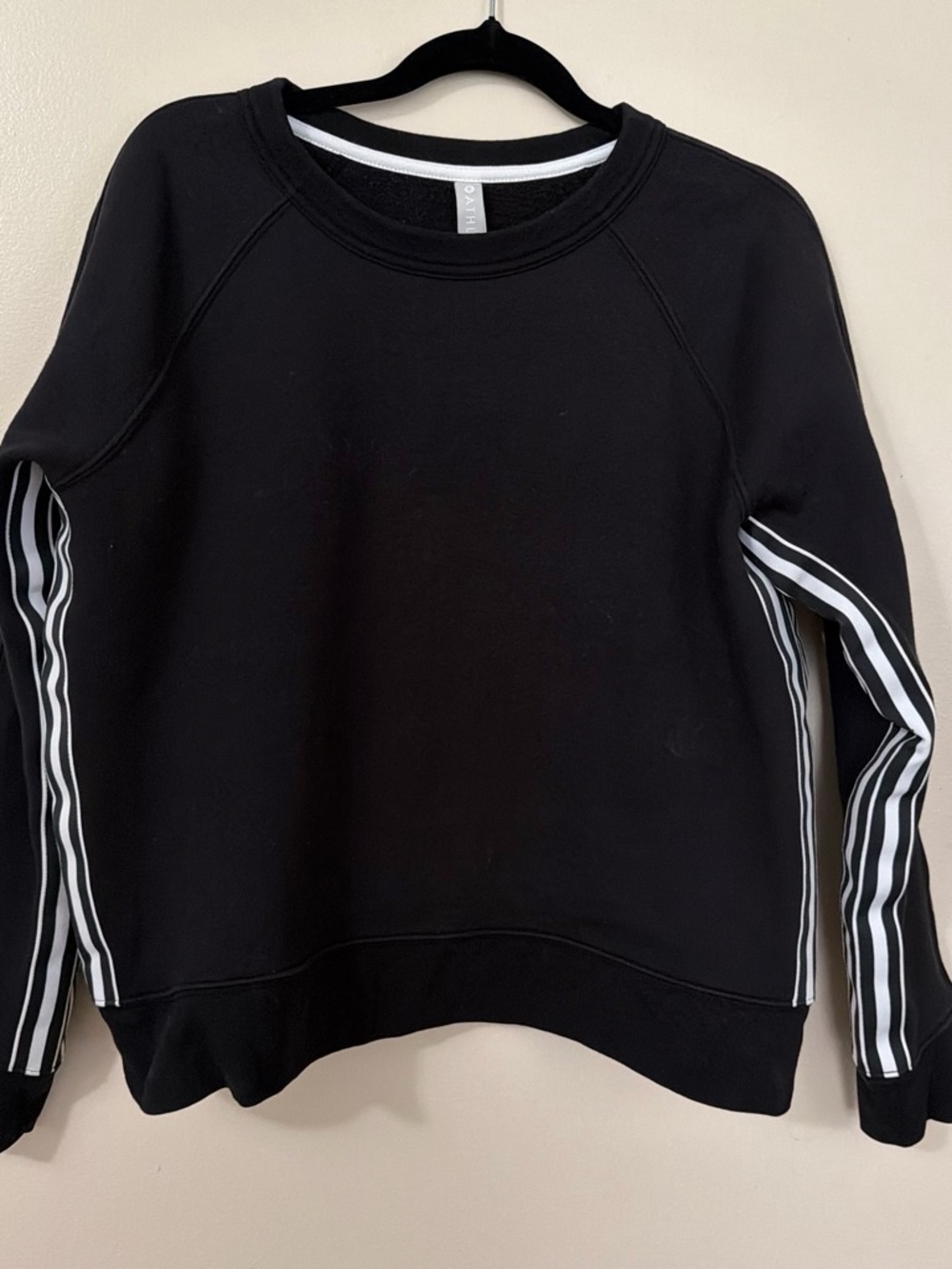 Athleta Black Sweatshirt with White Stripe Sleeve Detail